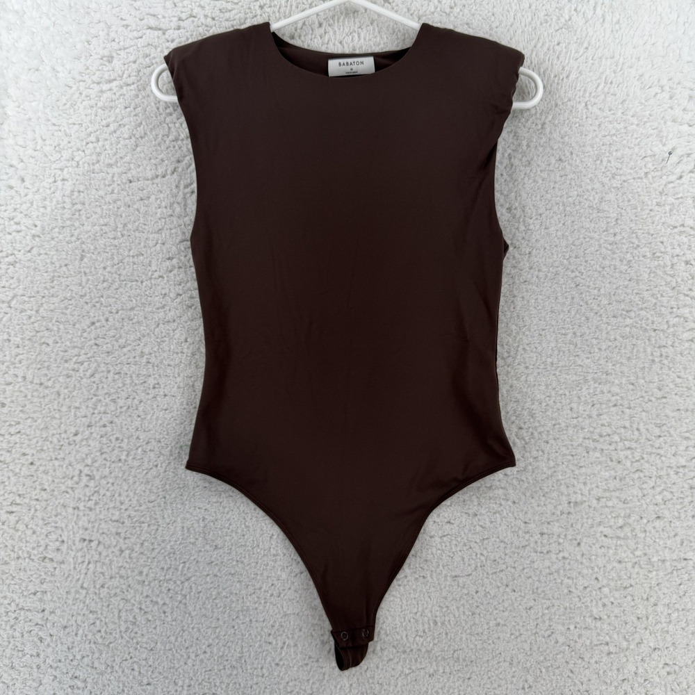 Aritzia Babaton Bodysuit Womens Medium Brown Sleeveless Crew Neck Jersey Thong